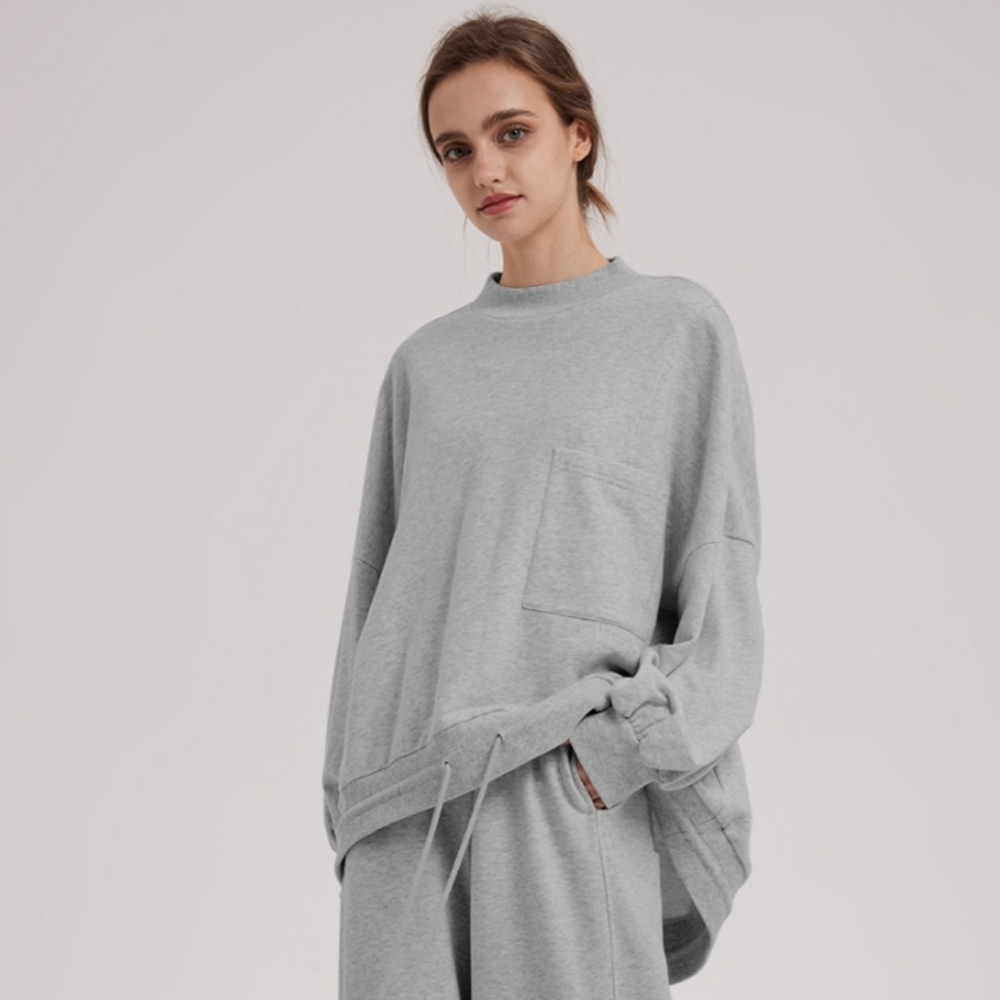NWT NAP Loungewear Oversized Cotton Track Sweatshirt w/ Drawstring Waist in Fog